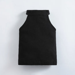 Girls Black Ribbed Halter Neck Top with Skirt