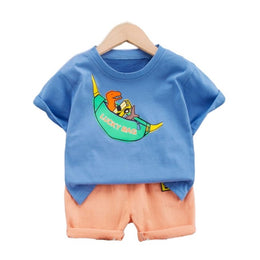 Kids Blue Graphic Printed Pure Cotton T-shirt With Short