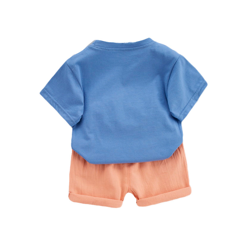 Kids Blue Graphic Printed Pure Cotton T-shirt With Short