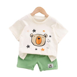 Kids Beige Graphic Printed Pure Cotton T-shirt With Short