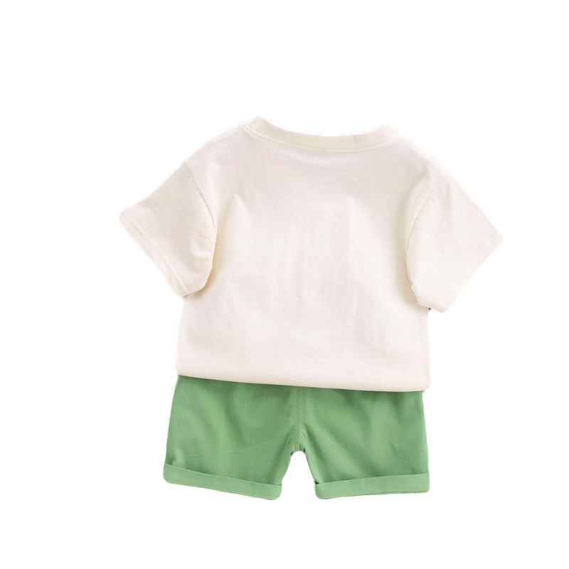 Kids Beige Graphic Printed Pure Cotton T-shirt With Short