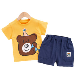 Kids Yellow Printed T-shirt With Shorts