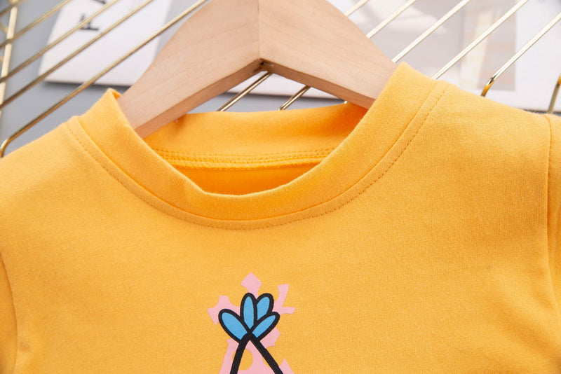 Kids Yellow Printed T-shirt With Shorts