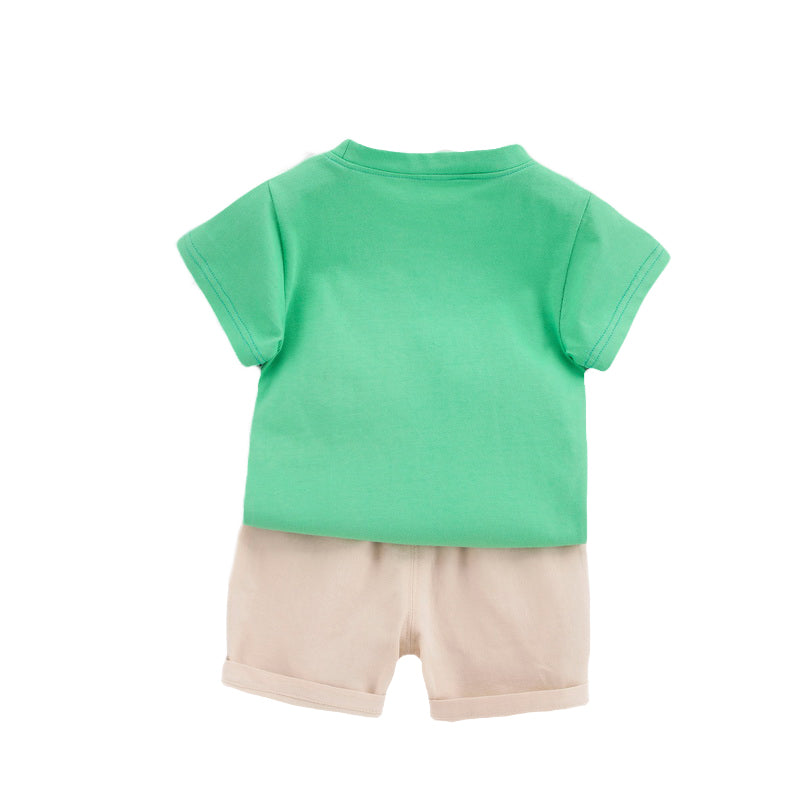 Kids Green Printed Pure Cotton T-shirt with Shorts