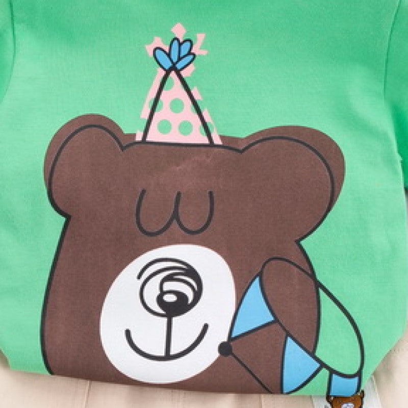 Kids Green Printed Pure Cotton T-shirt with Shorts