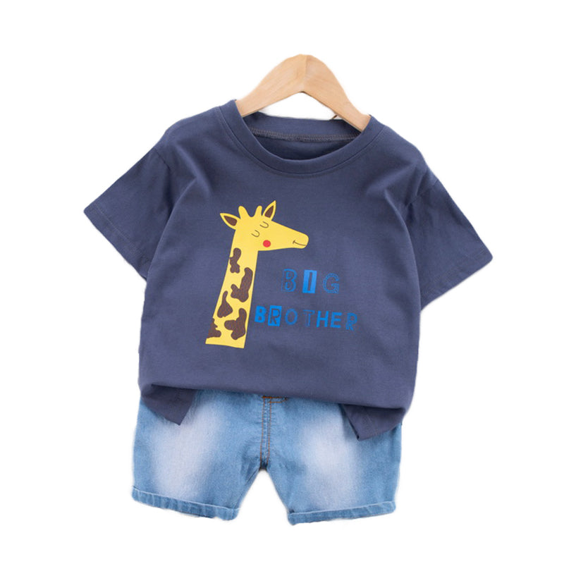 Kids Blue Graphic Printed Pure Cotton T-shirt with Shorts