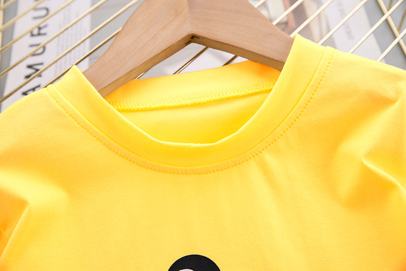 Kids Yellow Printed Pure Cotton T-shirt With Shorts