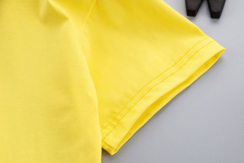 Kids Yellow Printed Pure Cotton T-shirt With Shorts