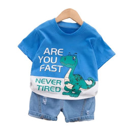 Kids Blue Printed Pure Cotton T-shirt with Shorts
