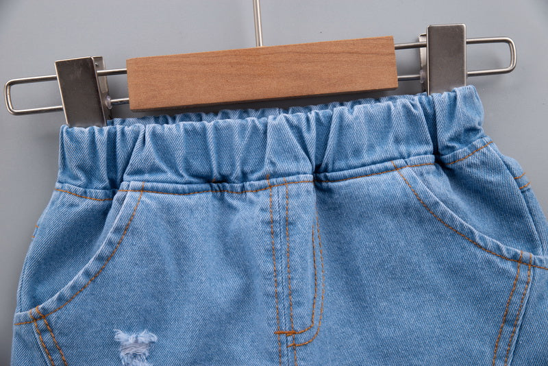 Kids Blue Printed Pure Cotton T-shirt with Shorts