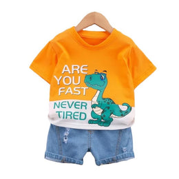 Kids Orange Printed Pure Cotton T-shirt with Shorts