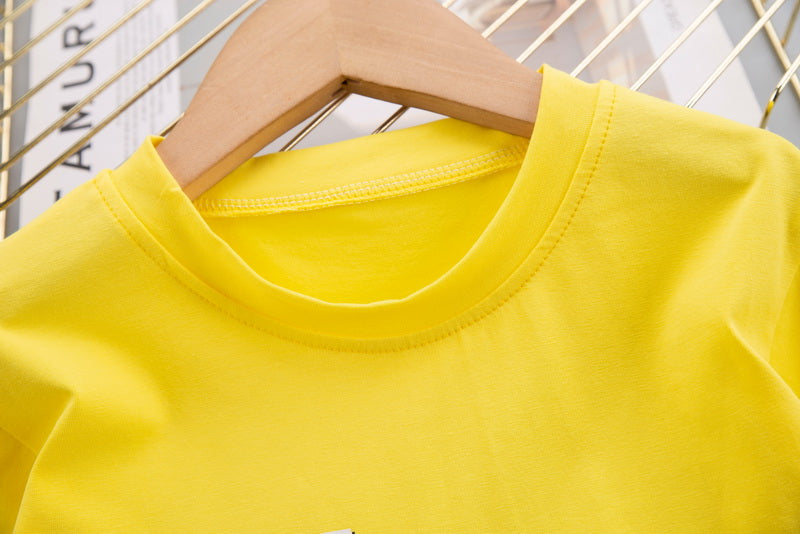 Kids Yellow Printed Pure Cotton T-shirt with Shorts