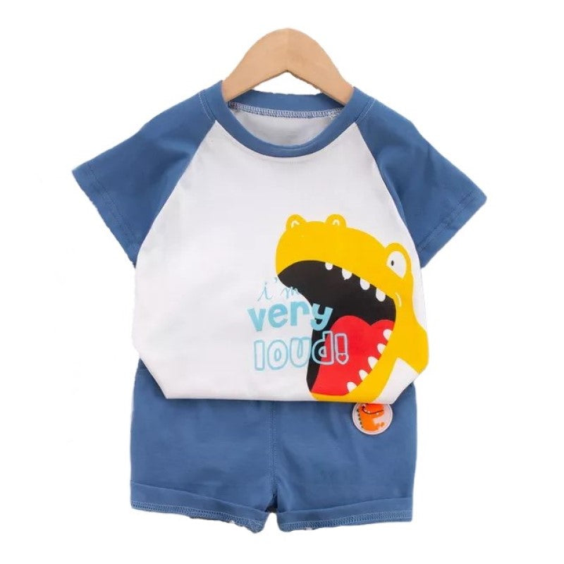 Kids Blue Graphic Printed Pure Cotton T-shirt With Short