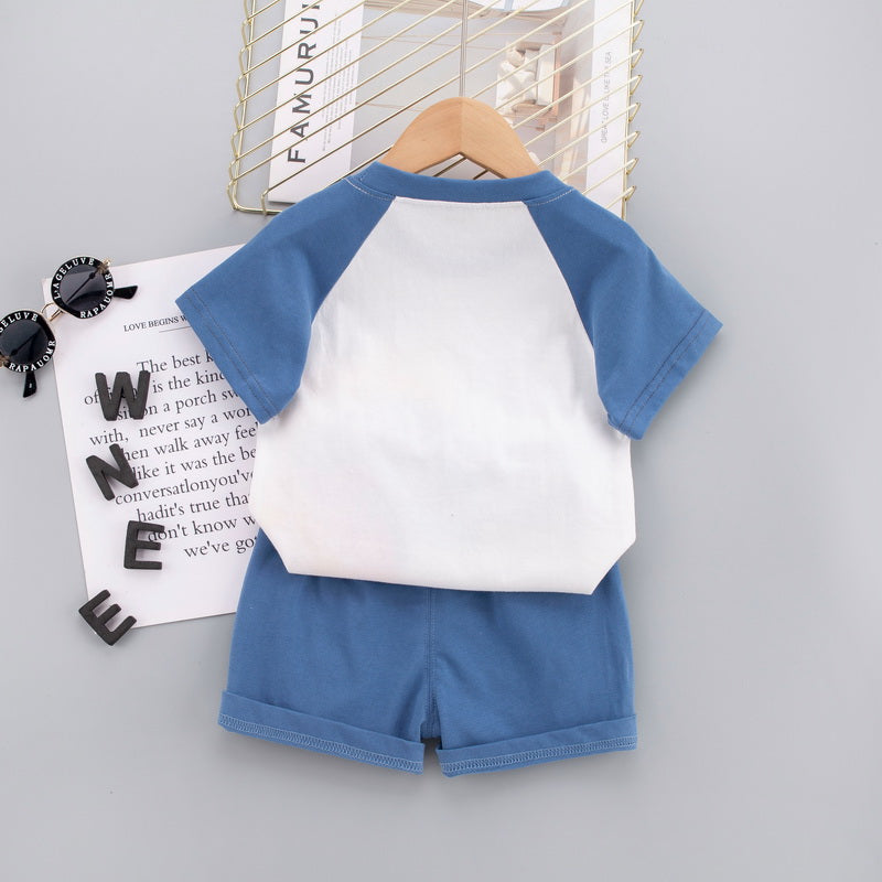 Kids Blue Graphic Printed Pure Cotton T-shirt With Short