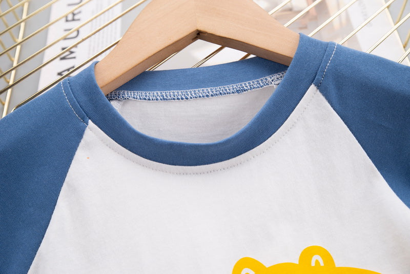 Kids Blue Graphic Printed Pure Cotton T-shirt With Short