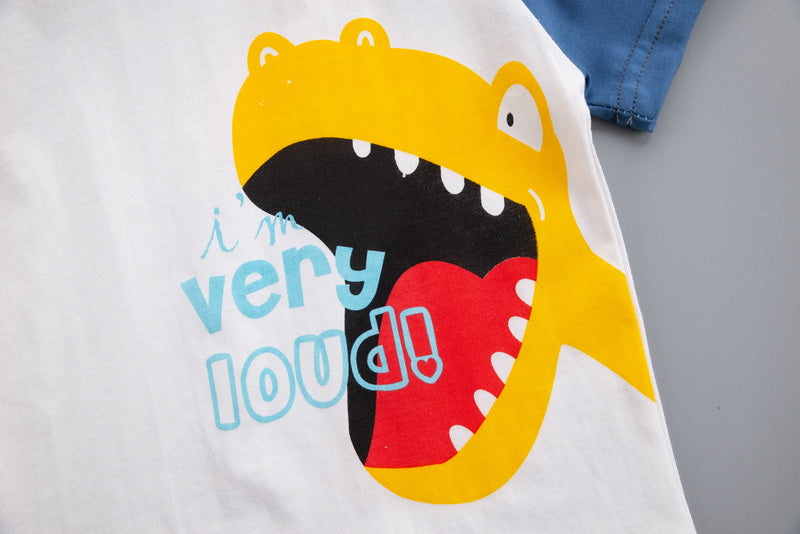 Kids Blue Graphic Printed Pure Cotton T-shirt With Short