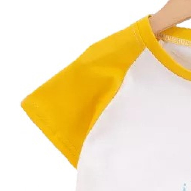 Kids Yellow Printed Pure Cotton T-shirt With Shorts