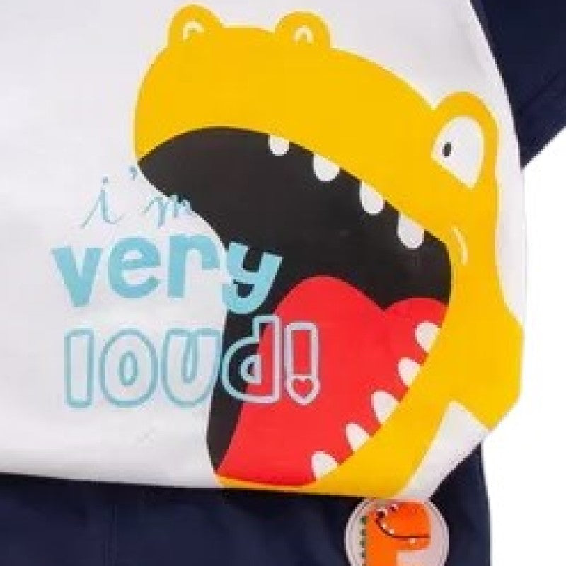 Kids Black Graphic Printed Pure Cotton T-shirt With Short