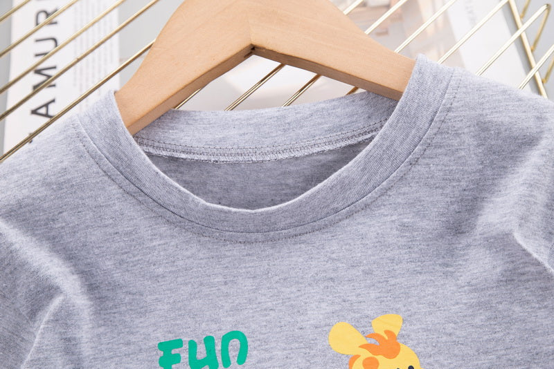 Kids Grey & Yellow Printed Pure Cotton T-shirt with Shorts