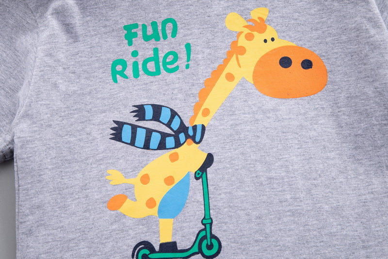 Kids Grey & Yellow Printed Pure Cotton T-shirt with Shorts