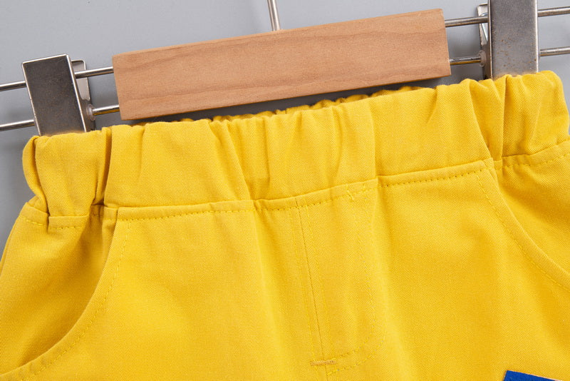 Kids Grey & Yellow Printed Pure Cotton T-shirt with Shorts