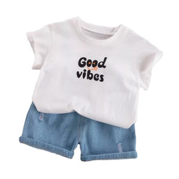 Kids Graphic Printed Pure Cotton T-shirt With Shorts