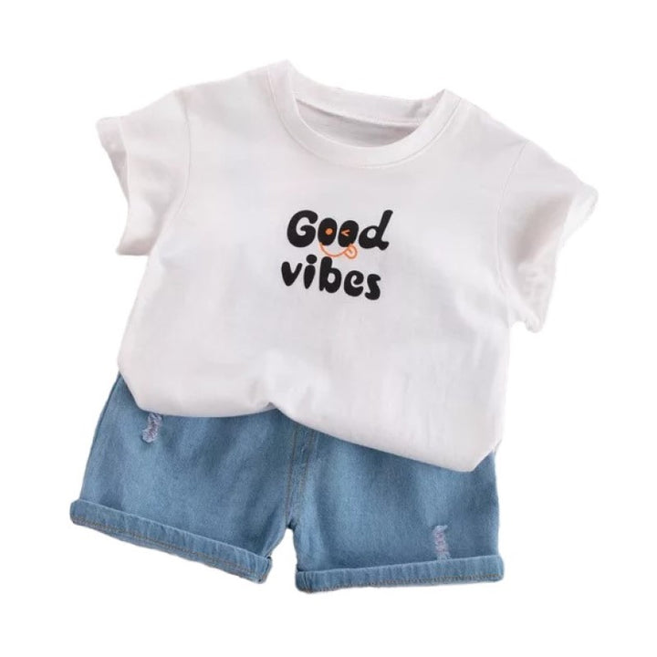 Kids Graphic Printed Pure Cotton T-shirt With Shorts