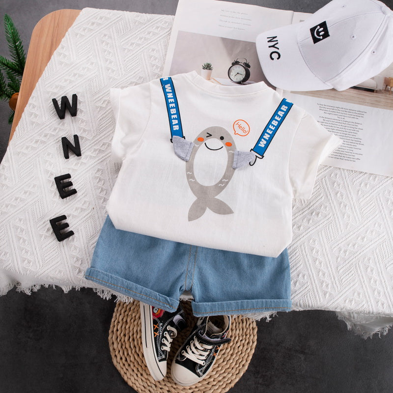 Kids Graphic Printed Pure Cotton T-shirt With Shorts