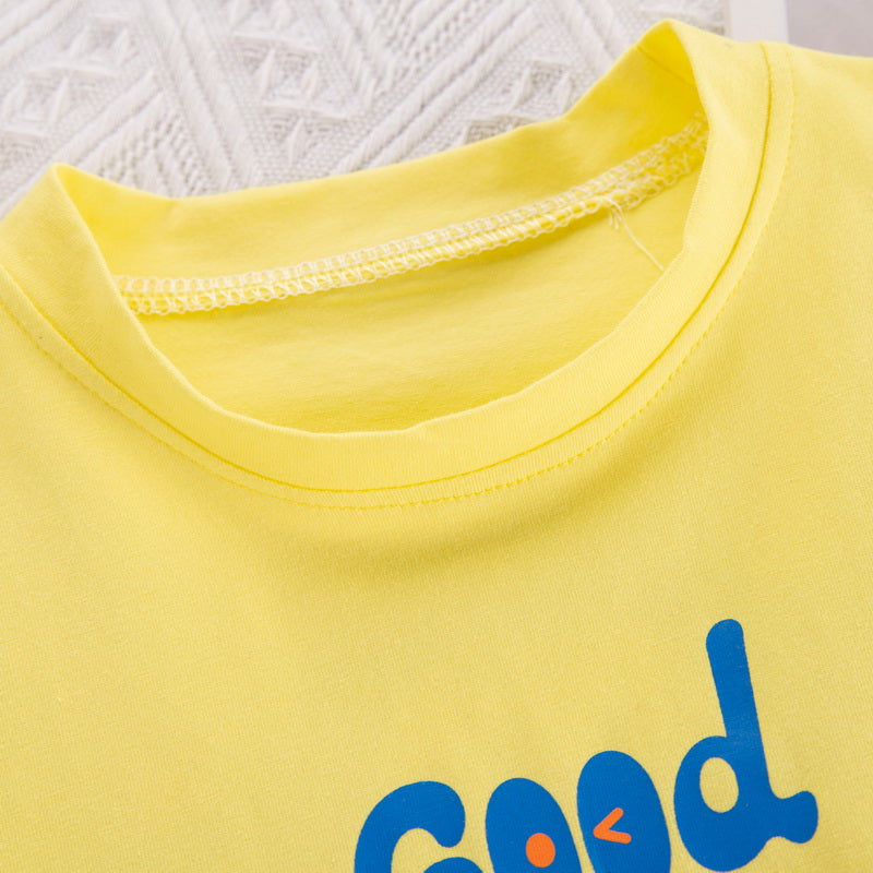 Kids Yellow Printed Pure Cotton T-shirt with Shorts