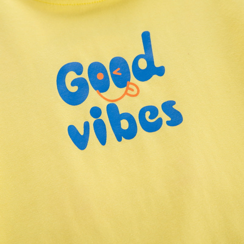 Kids Yellow Printed Pure Cotton T-shirt with Shorts