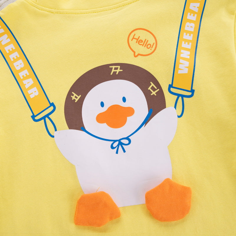 Kids Yellow Printed Pure Cotton T-shirt with Shorts