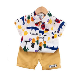 Kids White Printed Pure Cotton T-shirt with Shorts