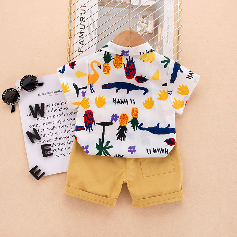 Kids White Printed Pure Cotton T-shirt with Shorts