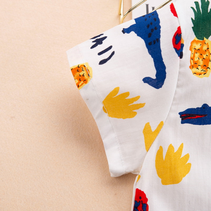 Kids White Printed Pure Cotton T-shirt with Shorts