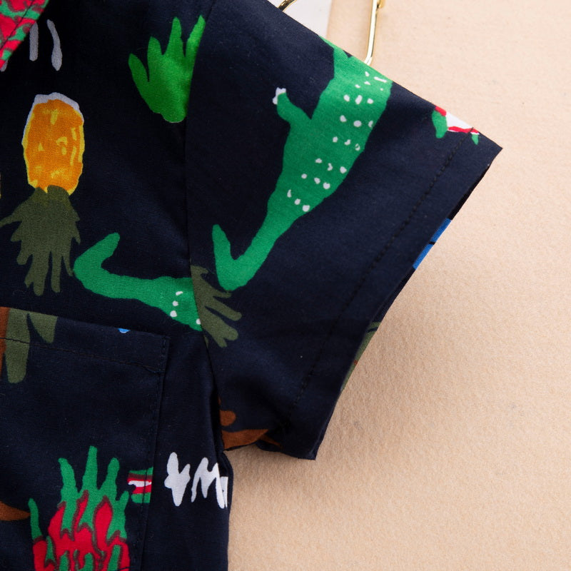 Kids Black Printed Pure Cotton Shirt With Shorts