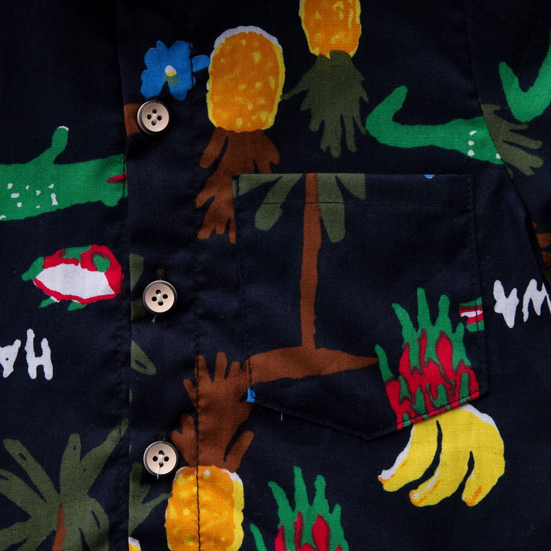 Kids Black Printed Pure Cotton Shirt With Shorts