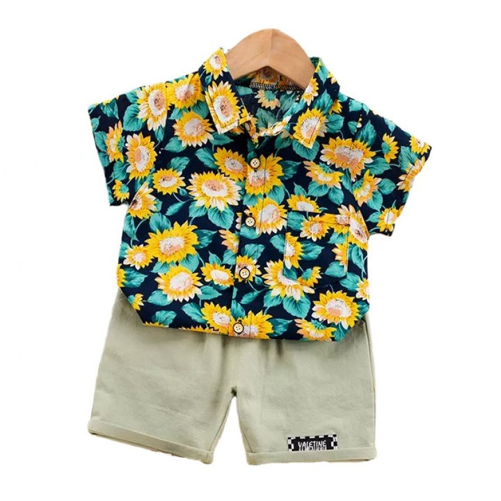 Boys Black Floral Printed Pure Cotton T-shirt With Shorts
