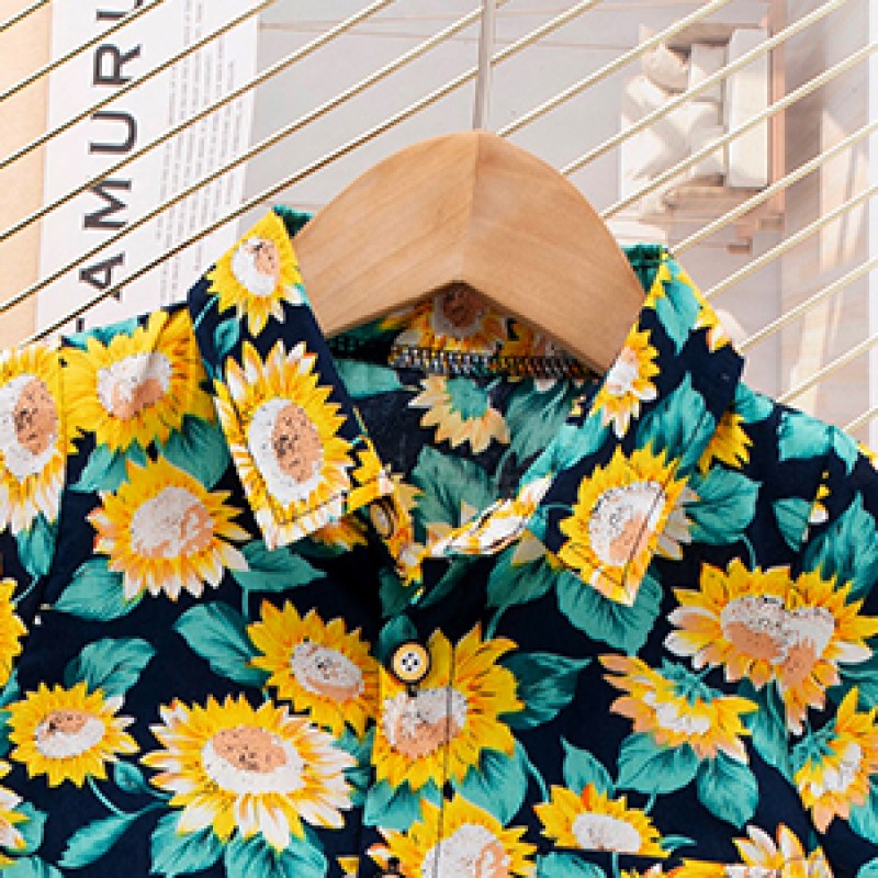 Boys Black Floral Printed Pure Cotton T-shirt With Shorts