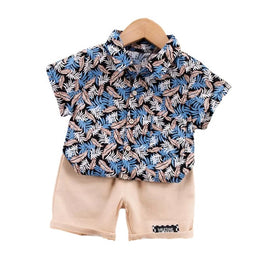 Kids Blue Floral Printed Pure Cotton Shirt with Shorts