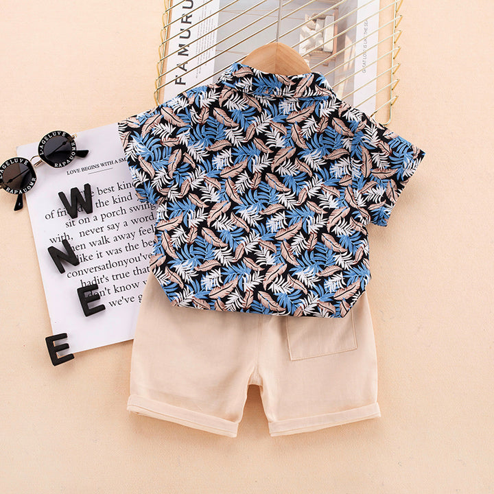 Kids Blue Floral Printed Pure Cotton Shirt with Shorts