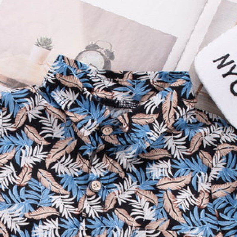 Kids Blue Floral Printed Pure Cotton Shirt with Shorts