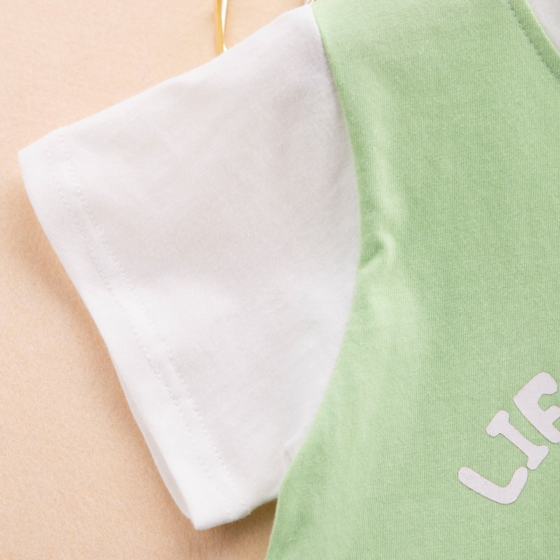 Kids Green Colourblocked Pure Cotton T-shirt With Short