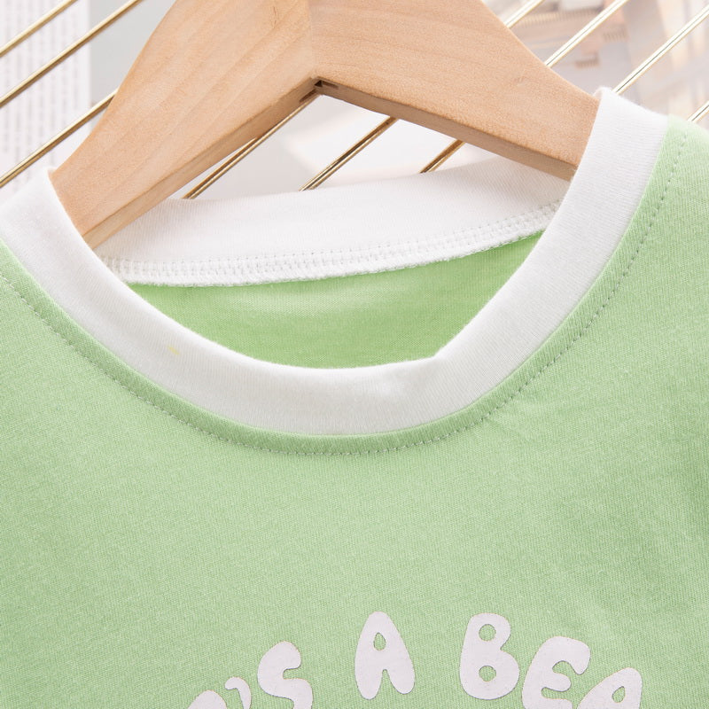Kids Green Colourblocked Pure Cotton T-shirt With Short