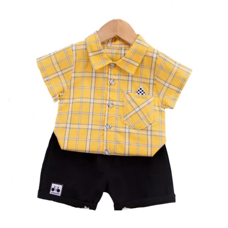 Kids Yellow Checked Pure Cotton T-shirt with Shorts