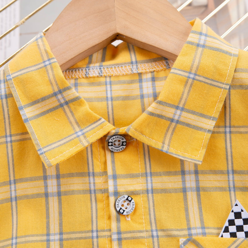 Kids Yellow Checked Pure Cotton T-shirt with Shorts