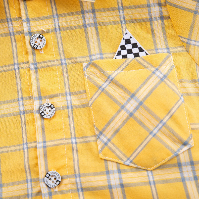 Kids Yellow Checked Pure Cotton T-shirt with Shorts