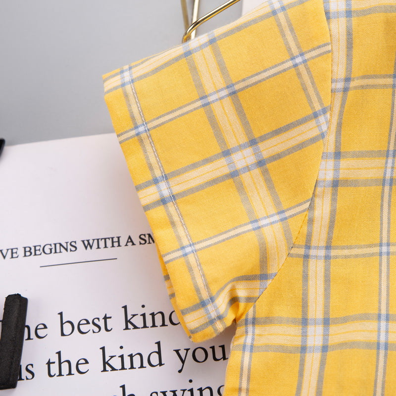 Kids Yellow Checked Pure Cotton T-shirt with Shorts