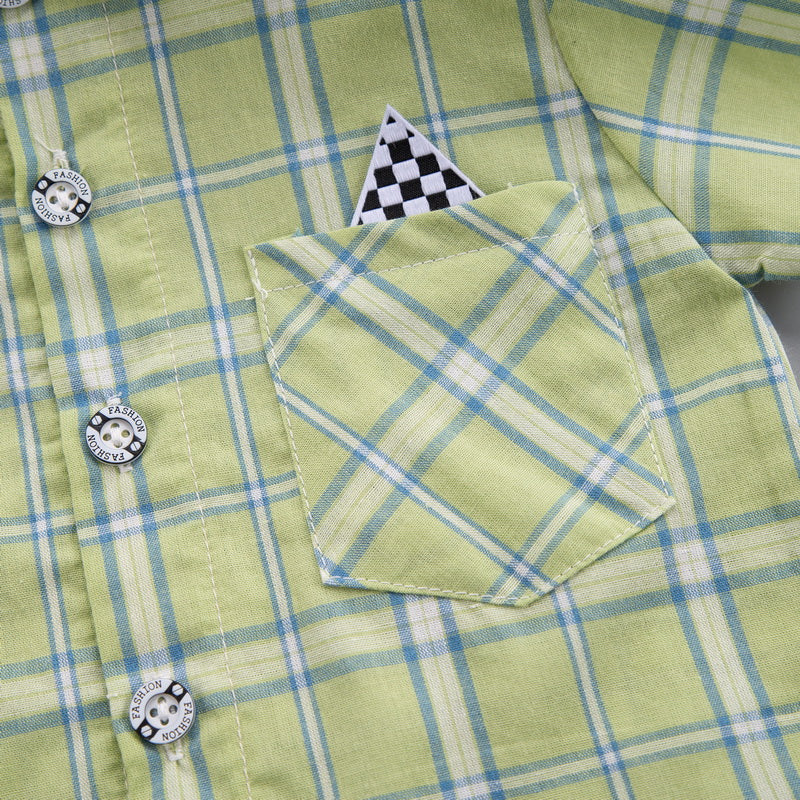Kids Green Checked Pure Cotton Shirt with Shorts