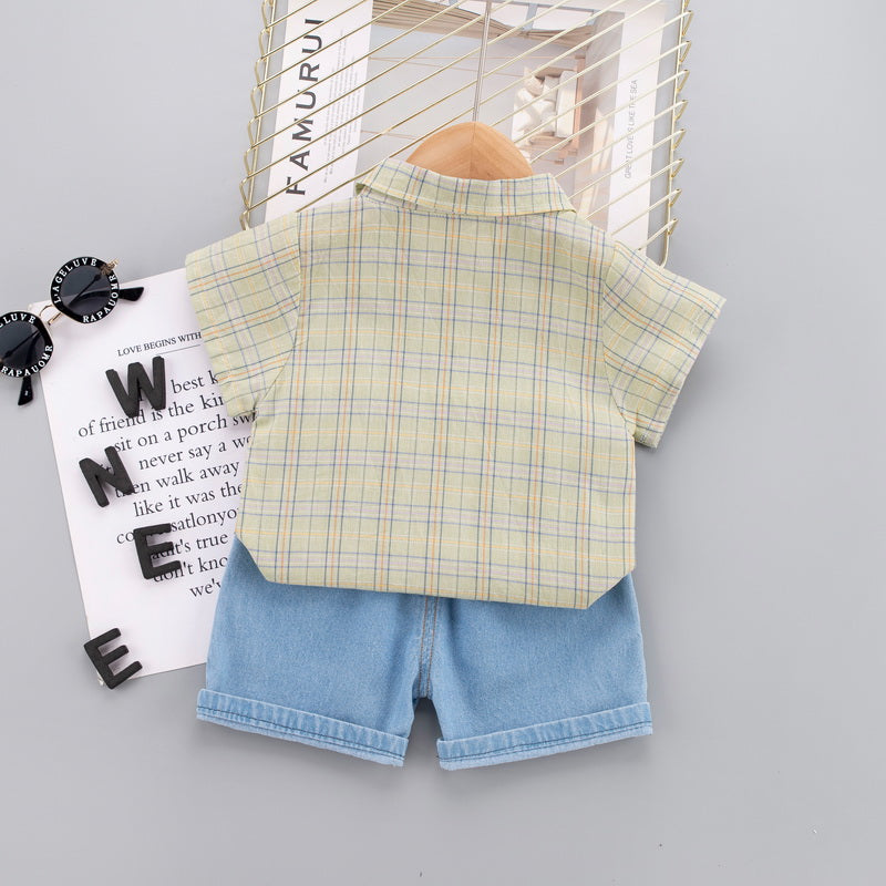 Unisex Kids Pure Cotton Checked T-shirt with Shorts