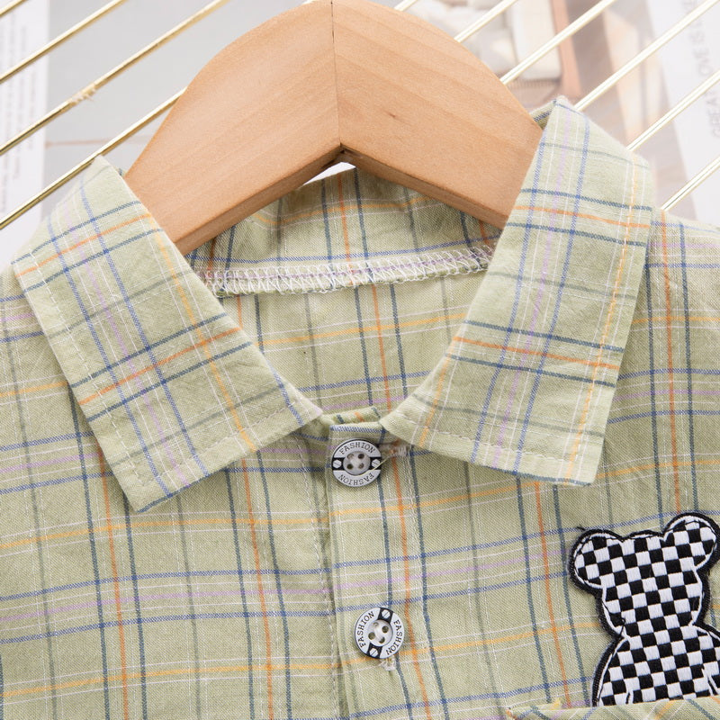 Unisex Kids Pure Cotton Checked T-shirt with Shorts